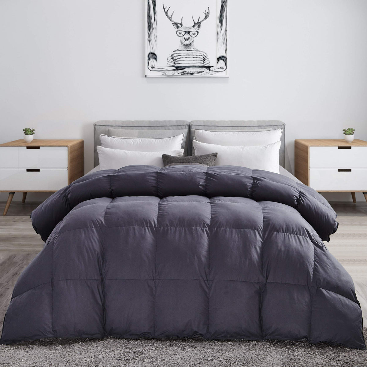 Luxurious Light Weight Goose Down Comforter Full Size Duvet Insert, Classic Gray, Premium Baffle Box, 1200 Thread
