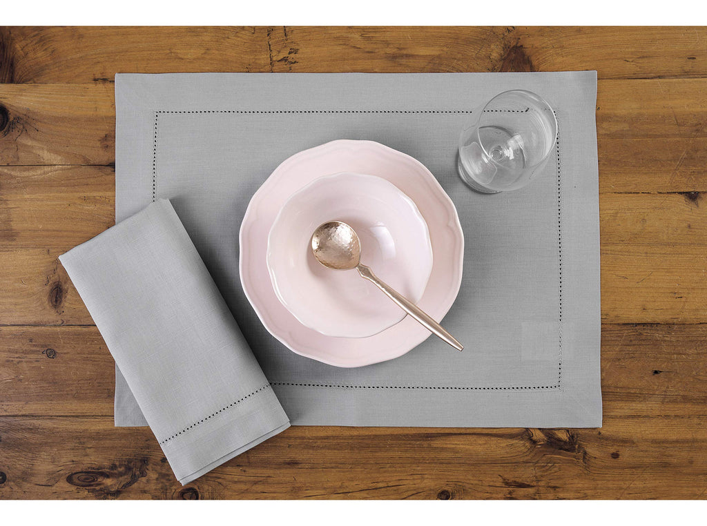 Cotton Linen Woven Placemats Light Grey, 14 x 19 in, Set of 4