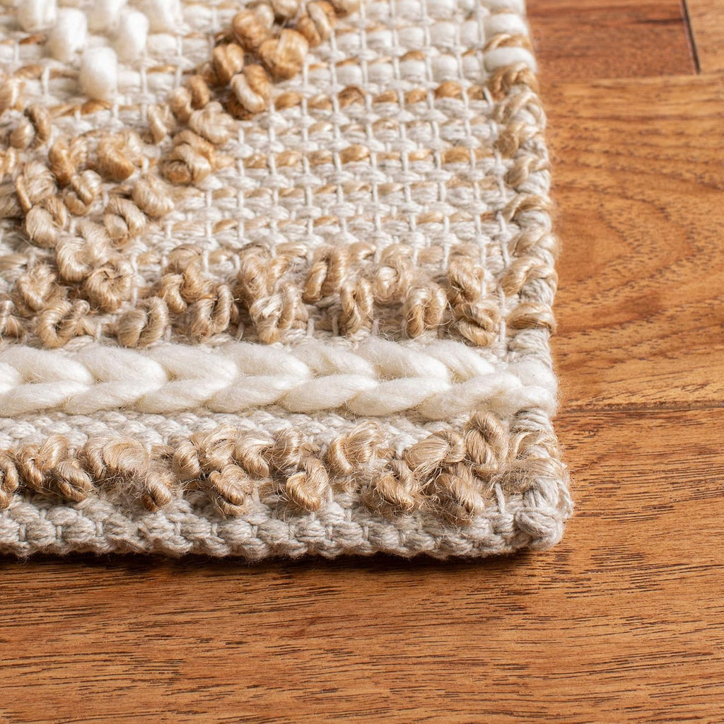 Natural Fiber Collection Area Rug, Beige & Ivory, Handmade Moroccan Boho Tribal Jute & Wool, Ideal for High