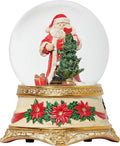 Musical Santa & Tree Glitterdome, 5.75" H, 100MM Water Globe with Poinsettia & Gold Base, Christmas Snow Globe