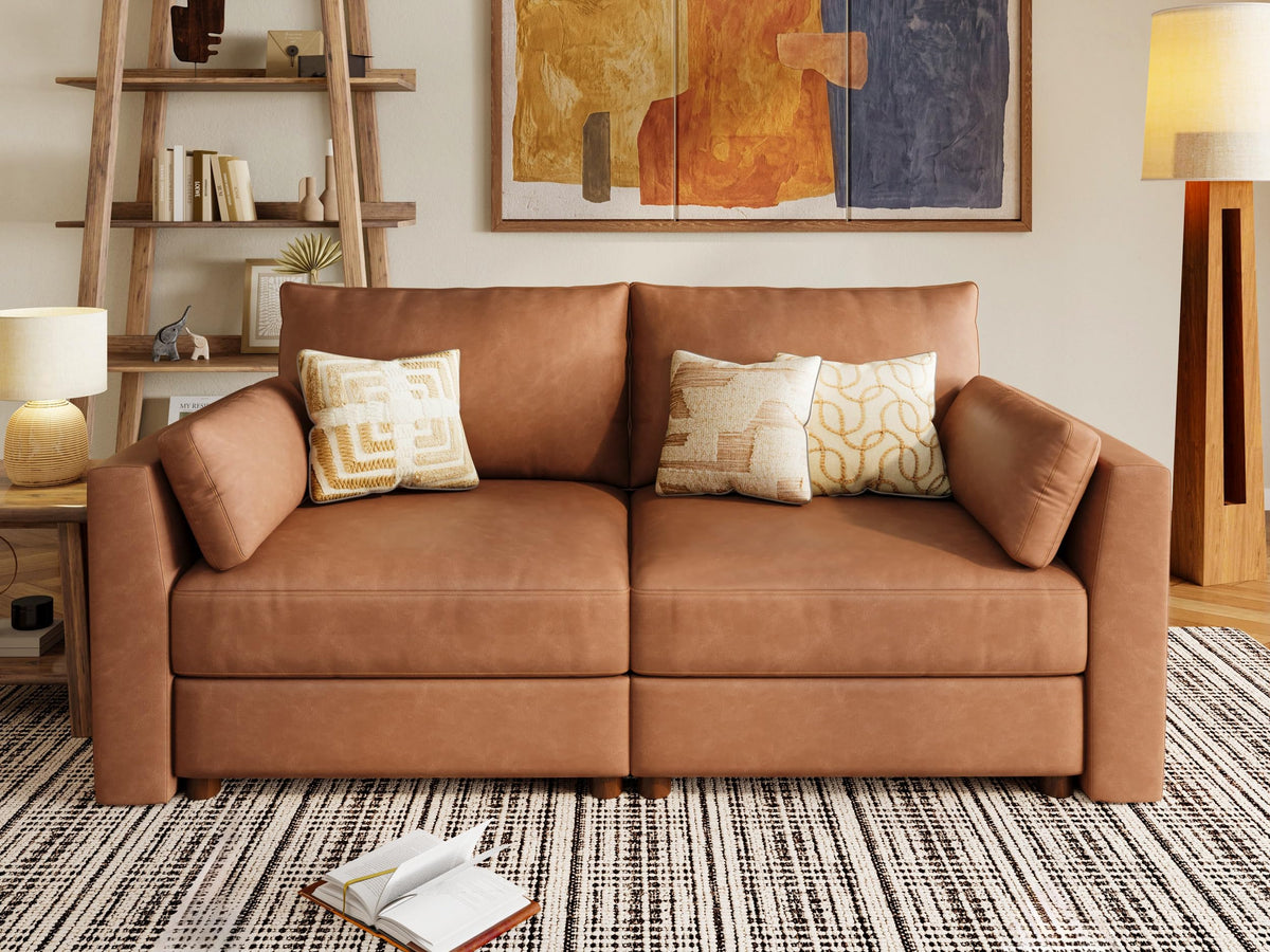 Faux Leather Modular Sectional Sofa Wide U Shaped Couches Brown