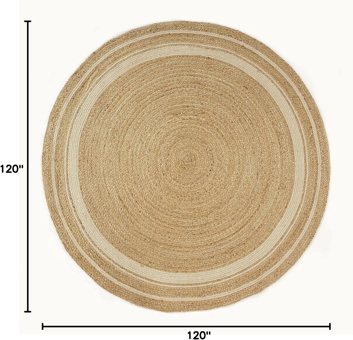 6' ft Round Jute Cotton Area Rug - Natural Fiber Handmade Boho Charm Farmhouse Jute Area Rug Soft Braided Rustic
