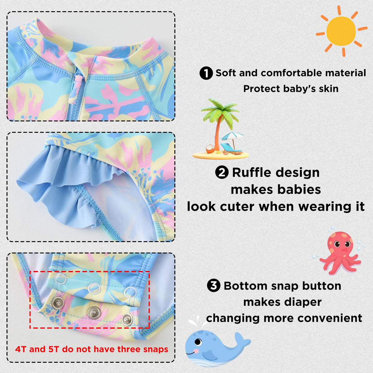 Baby Girl One Piece Swimsuit Infant Long Sleeve Bathing Suit
