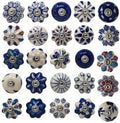 Set of 20 Ceramic Knobs Colorful Blue Cabinets Cupboards