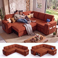 86" Modular Sectional Sleeper Sofa with Pull Out Bed, 5 Seat Plush Corduroy L Shaped Couch with USB Ports|Cup
