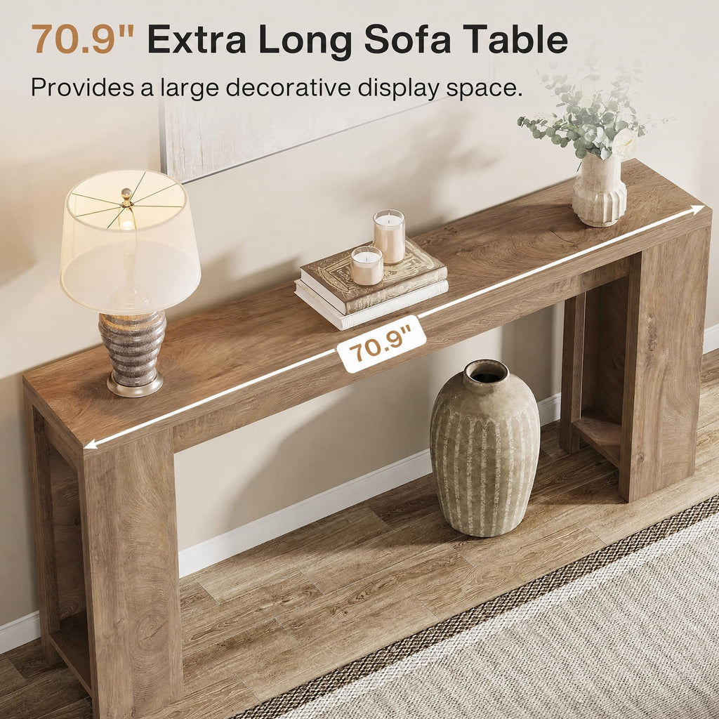 70.9-Inch Console Table, Farmhouse Sofa Table Behind Couch, Narrow Entryway Table, Foyer, Light Brown