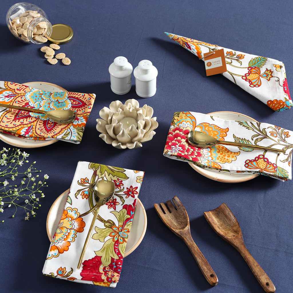 Napkins Fall Printed Cotton Cloth Napkin Reusable Boho Dinner Napkin Set Washable Dish Napkin for Gifts, Home Decor