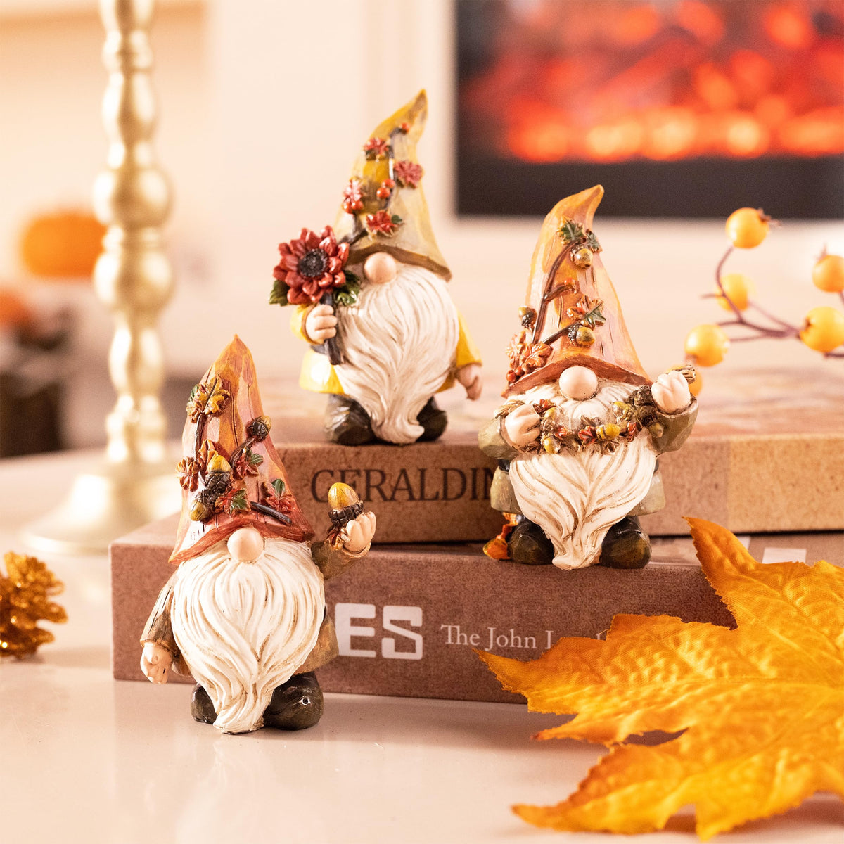 Fall Decorations, 3 Pcs Fall Gnomes Decor for Table Indoor Outdoor, Resin Thanksgiving Decorations Garden Figurines