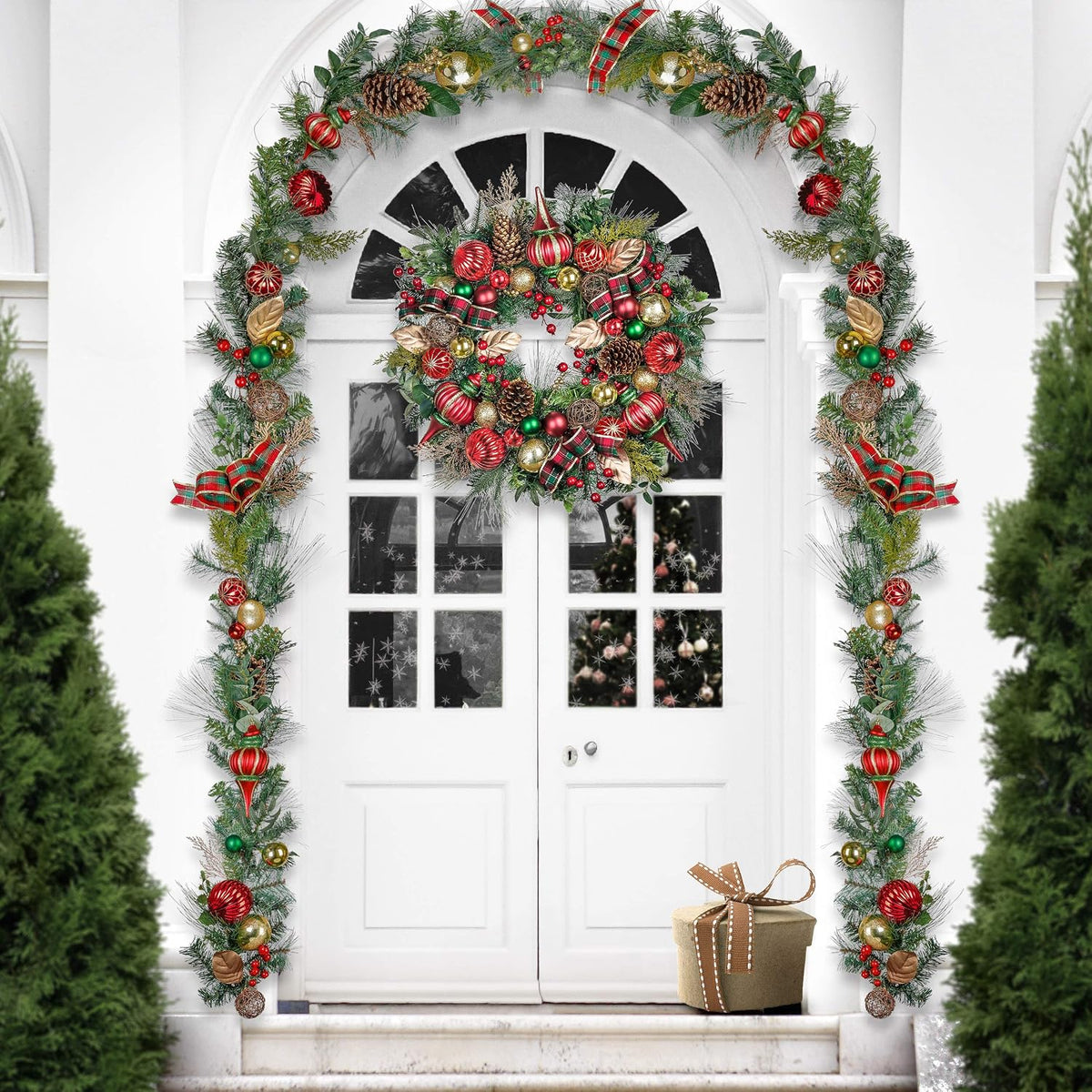 30" Pre-Lit Christmas Wreath for Front Door with Lights