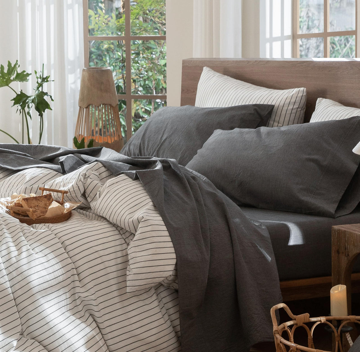 Sheet Set 100% Washed Cotton Linen-Like Extra Deep Pocket