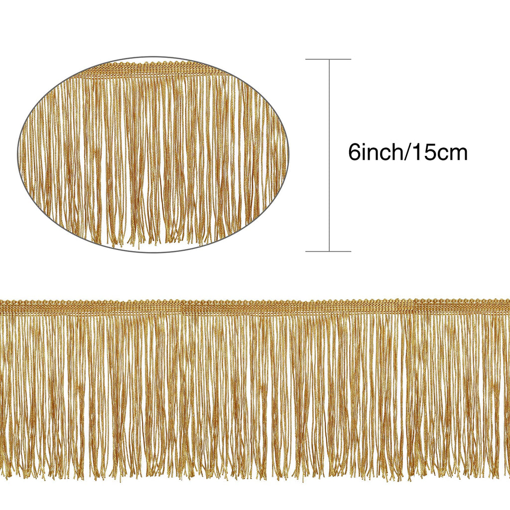 Sewing Fringe Trim for DIY Craft, Gold, 6 Inches Wide - 10 Yards