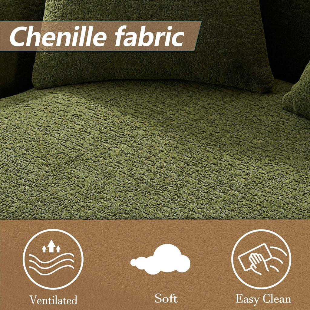 65" Green Curved Couch& Loveseat with 3 Pillows, Compression Couch with Round Armrest, Suitable for Small Space