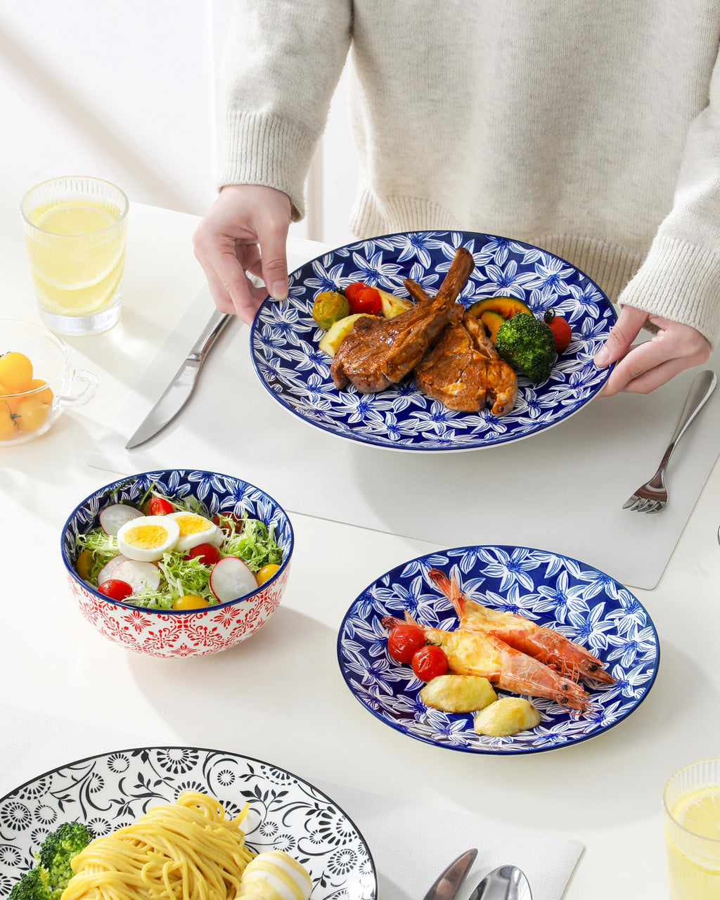 Plates and Bowls Set for 6, 18 Pieces Dinnerware Sets, Mircowave and Dishwasher Safe Dishes Set, Porcelain Muted