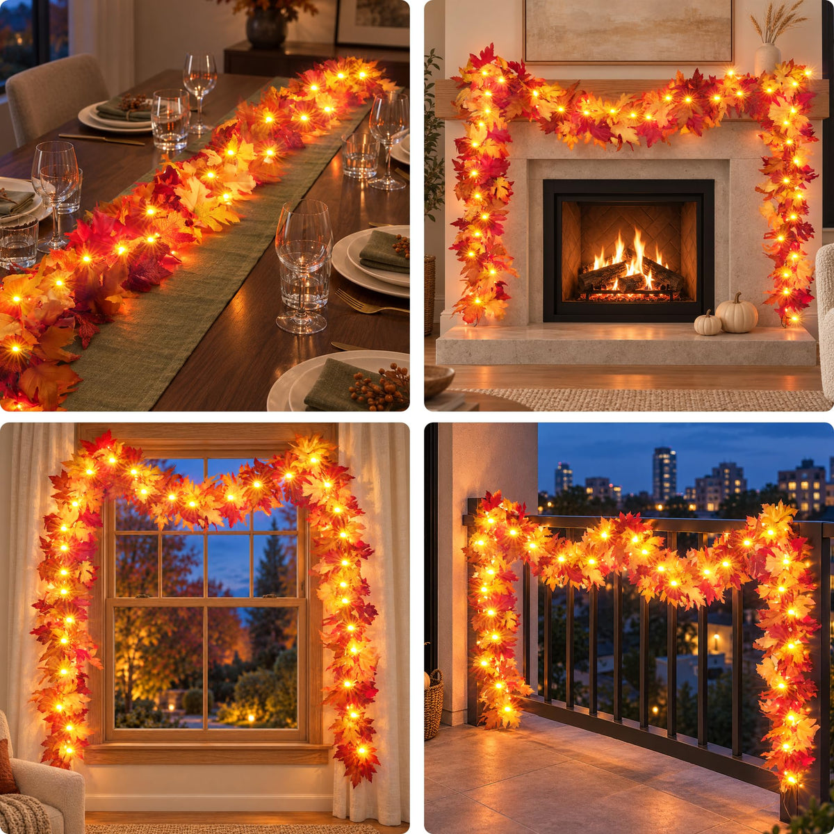 Fall Decorations 18 FT Pre-lit Fall Garland with 100 LED Orange Lights