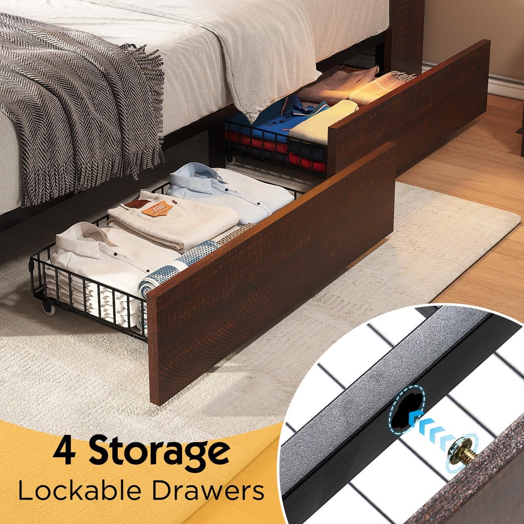 Barnwood LED Storage Bed with Charging Station & 51" Headboard