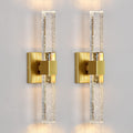 Gold Wall Sconces Set of Two - Bathroom Sconces Wall Lighting 14W Dimmable LED Crystal Wall Light with Bubble Glass