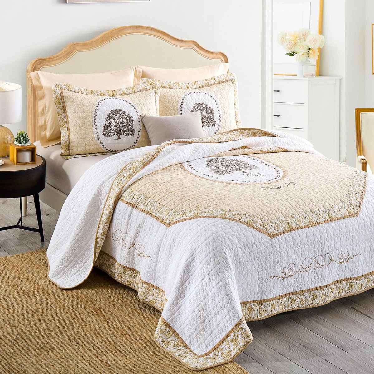 3PCS Tree of Life Embroidered Quilt Set