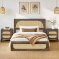 Boho Rattan Bed Frame, Farmhouse Platform, Walnut