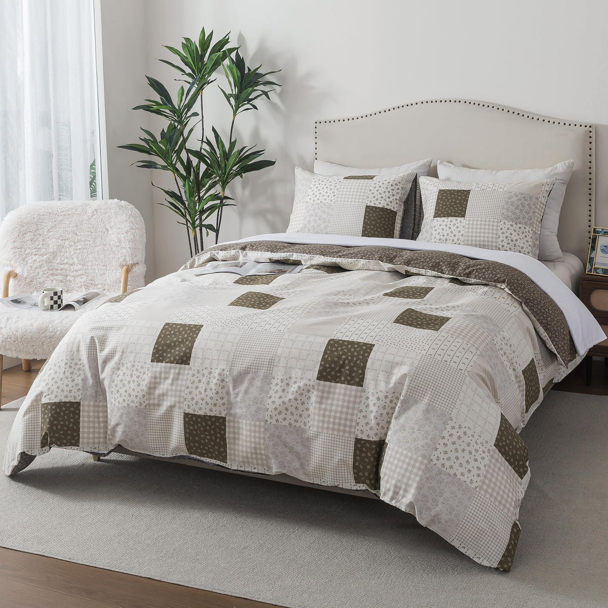 Rustic Duvet Cover - 100% Cotton Comforter Cover 3-Piece, All Season Bedding Duvet Cover Sets with Zipper