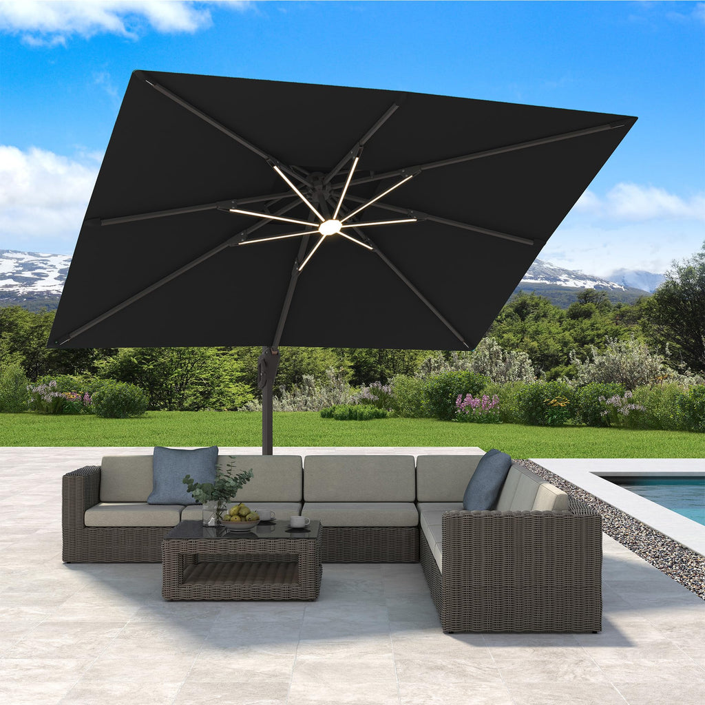 10' X 13' Cantilever Patio Outdoor Umbrella with Base and Led