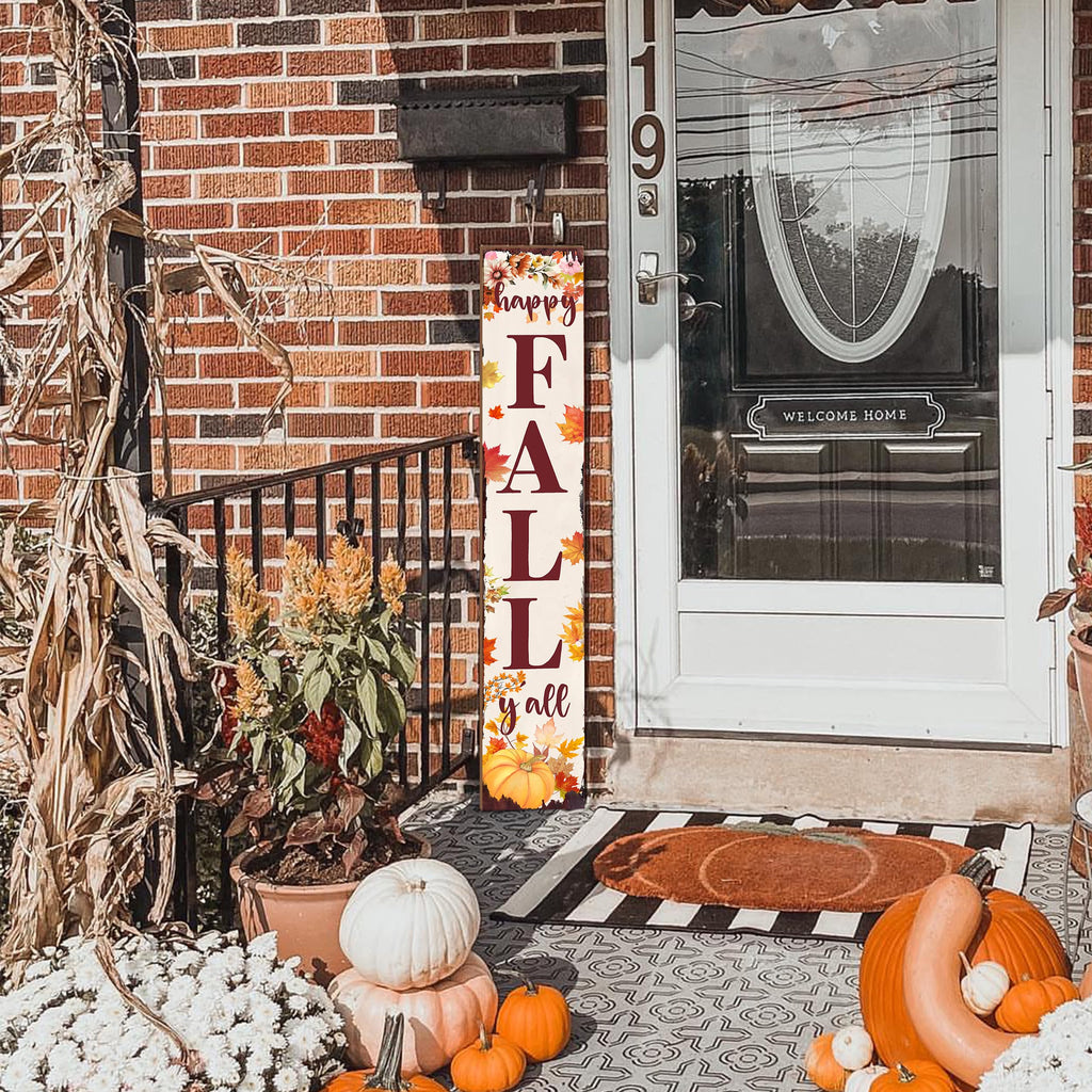 Happy Fall Y'all Porch Sign Retro Maple Leaf Pumpkin Design Front Door Hanging Decorations Indoor Outdoor Large