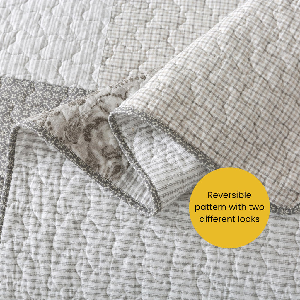 Silver Linings Patchwork Gray Cotton Quilt Set, with 1 Sham