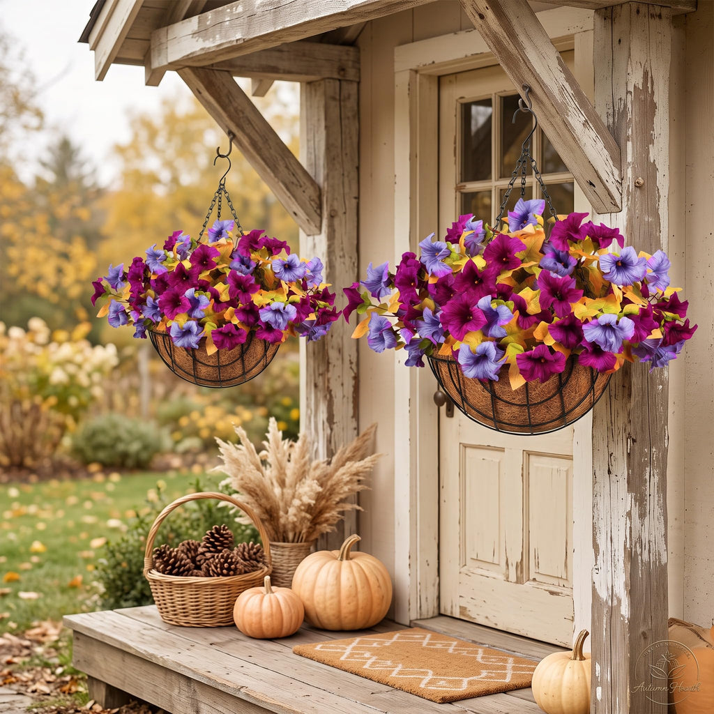 2 Pack Artificial Hanging Basket, Morningglory, Plum