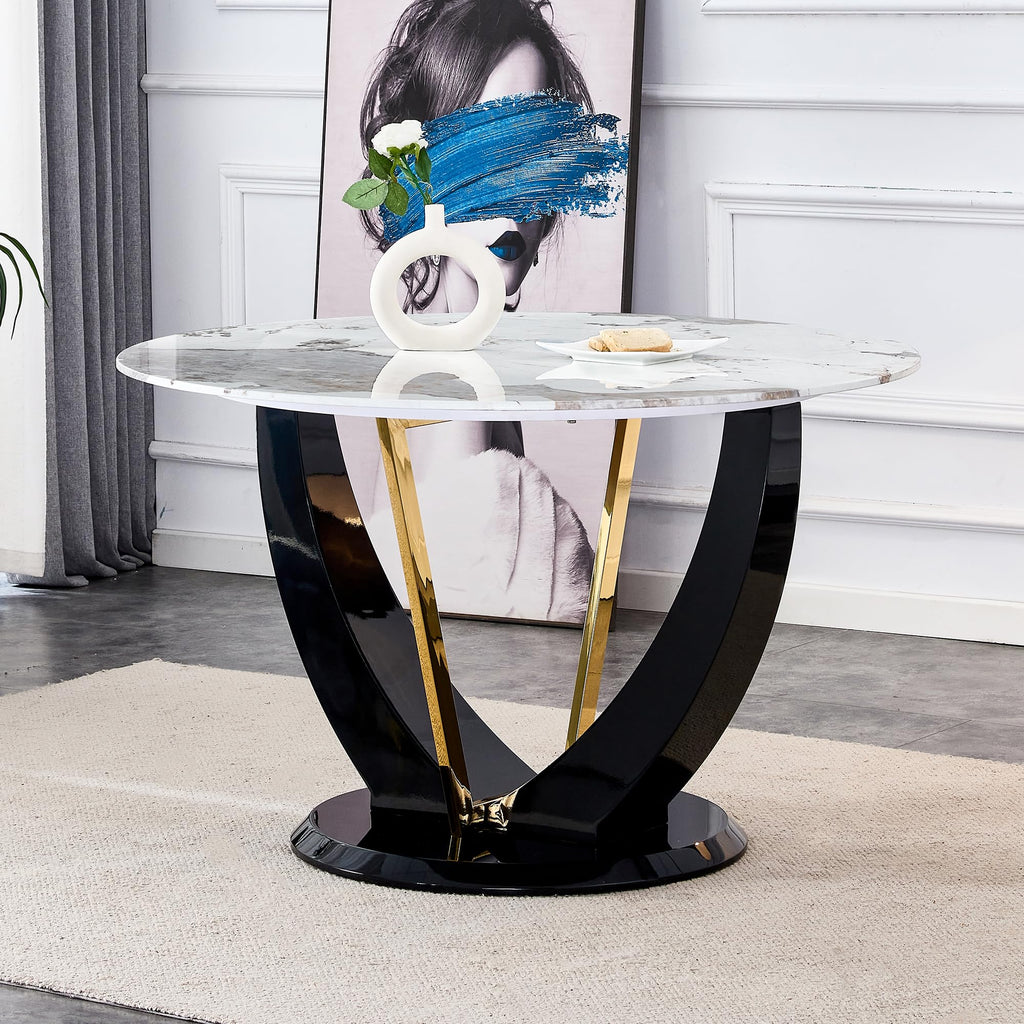 Inspired Saarinen Style 48 Inch Round Dining Table for 4 to 6, Faux Marble Look, Modern Circle Kitchen Furniture with Stable Pedestal Base