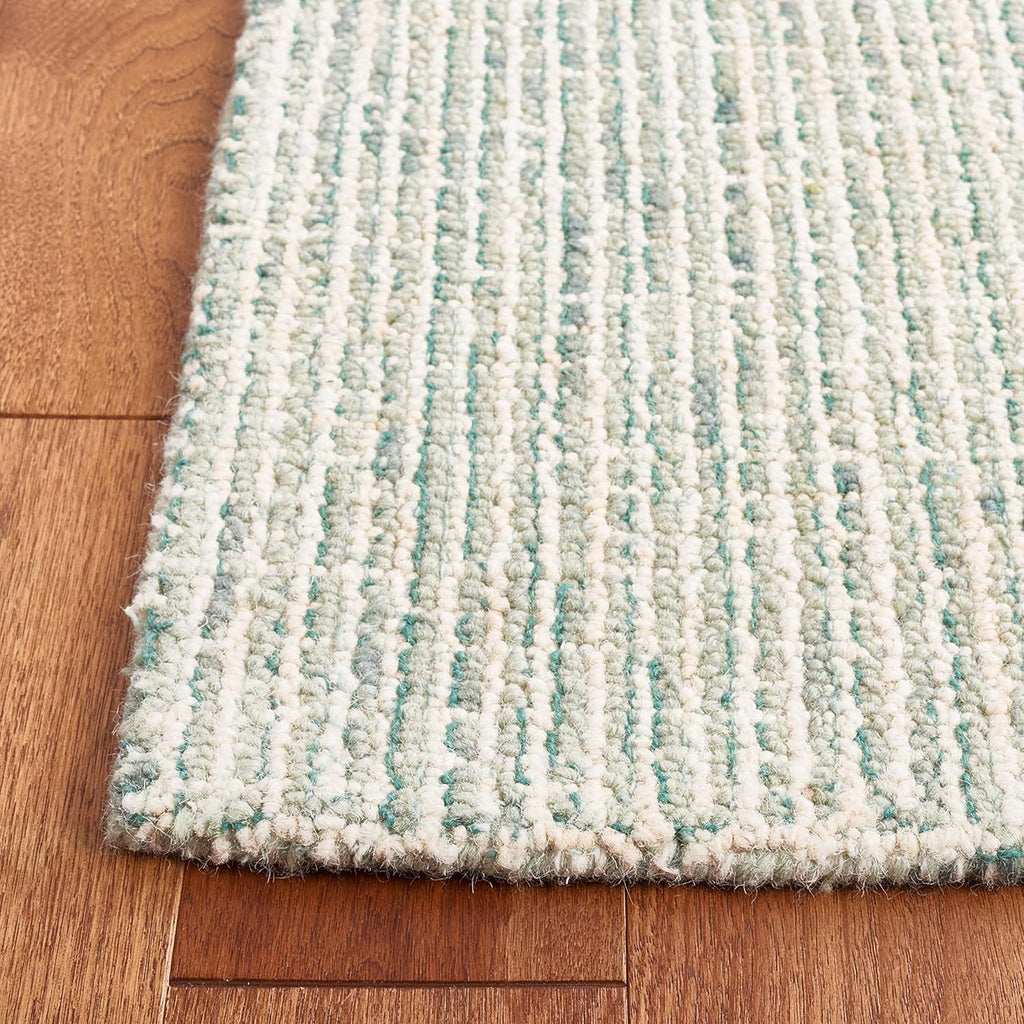Abstract Area Rug, Green & Ivory, Handmade Wool