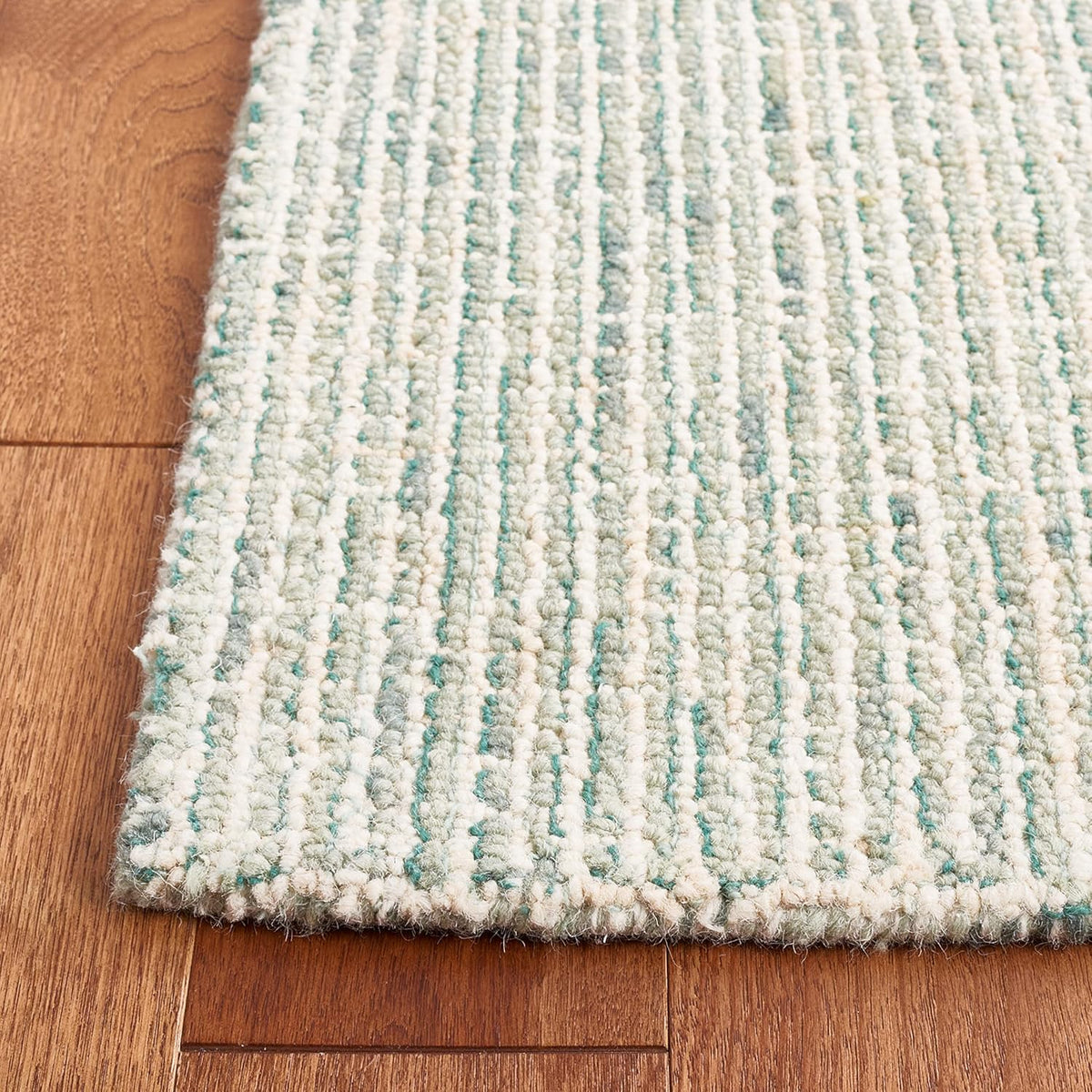 Abstract Area Rug, Green & Ivory, Handmade Wool