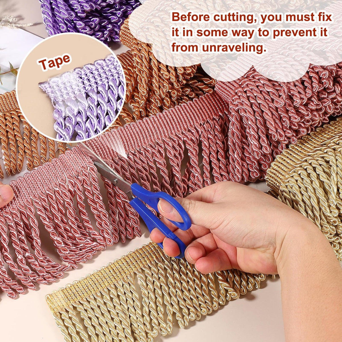 Beige Fringe Trim, 5 Yards x 4inch Fringe Trim Curtain Tassel Thick Long Fabric Sewing for Curtain Sofa Clothes DIY