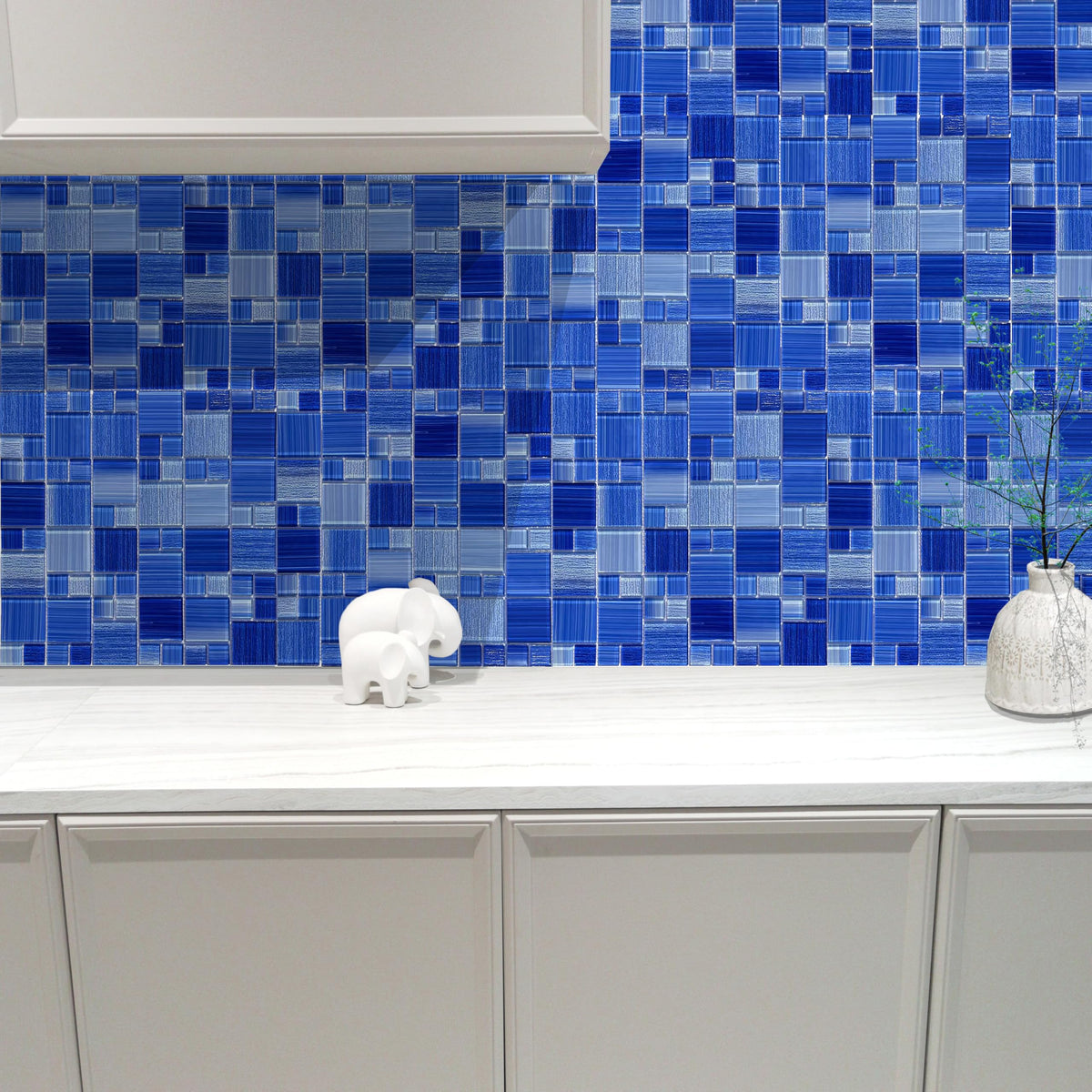 Cobalt Blue Glass Mosaic Tile,12X12 inches Glossy & Lines, Pool Tiles,Kitchen Backsplash Tiles,Bathroom Border