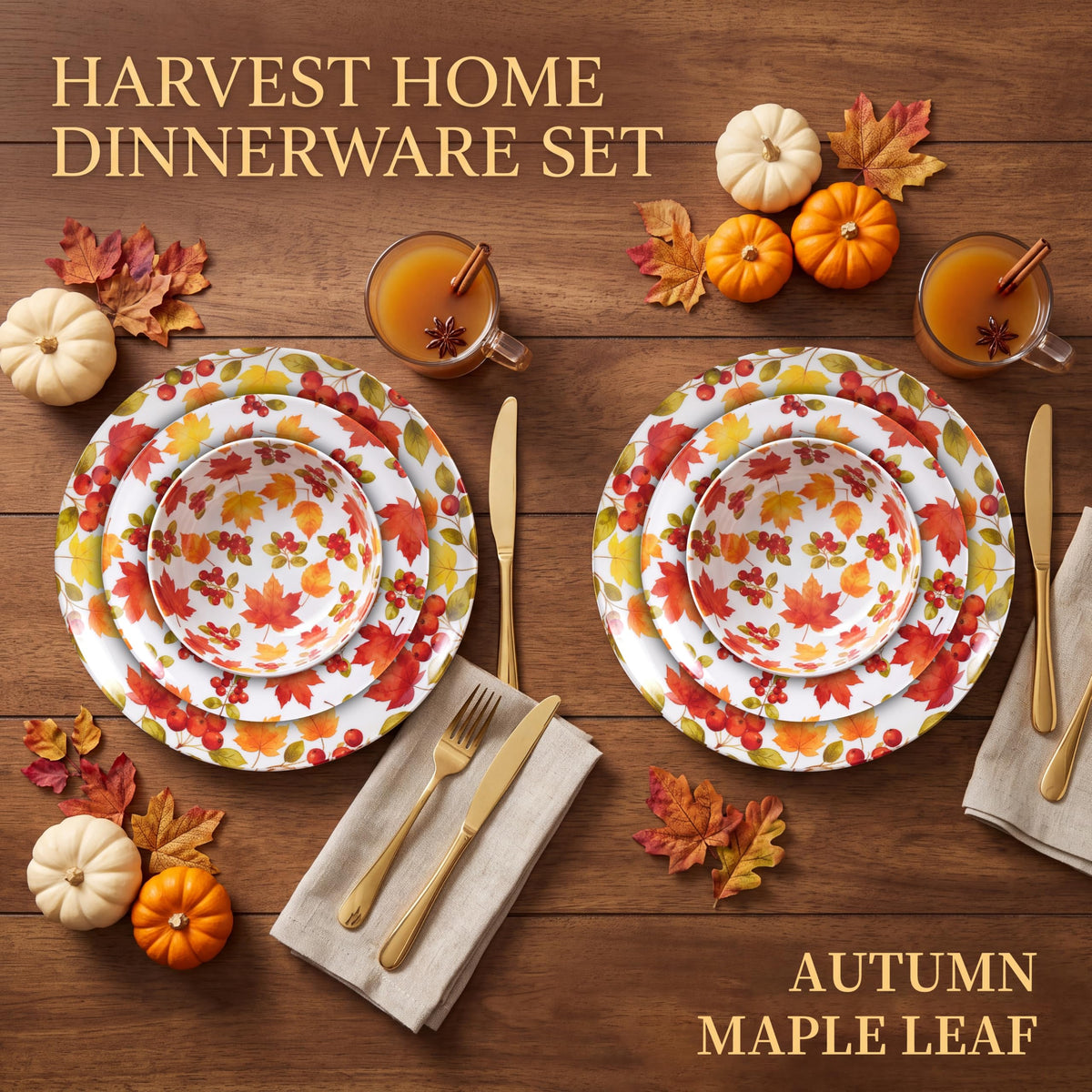 12-Piece Melamine Dinnerware Set, Fall Plates and Bowls Set