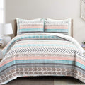 Hygge Geo Cotton Reversible Quilt, 3 Piece Set, Full/Queen, Neutral/Multi - Geometric Striped Bedding - Queen Size