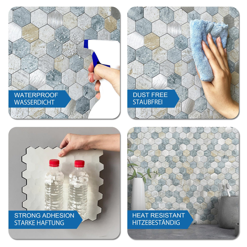 Peel and Stick Backsplash Hexagon Marble Tiles Blue Green 10pcs
