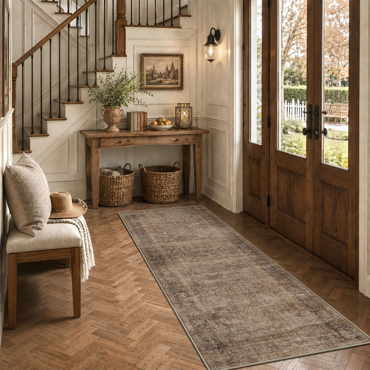 Vintage Washable Hallway Runner Rug, Non-Slip Floor Mat