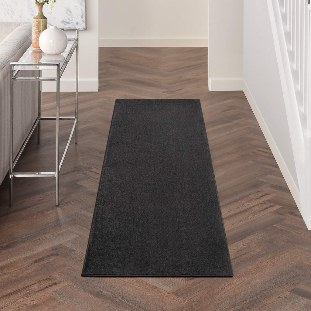 Essentials Black 2'2" x 7'6" Area Rug - Easy Clean, Non Shedding, Bed Room, Living Room, Dining Room, Kitchen
