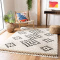 Moroccan Fringe Shag Collection Area Rug, Cream & Charcoal, Boho Tribal, Non-Shedding & Easy Care