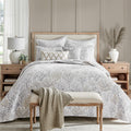 English Forest Natural Reversible Quilt Set (68x86in) with 1 Pillow Sham (26x20in) - Floral - Taupe Grey