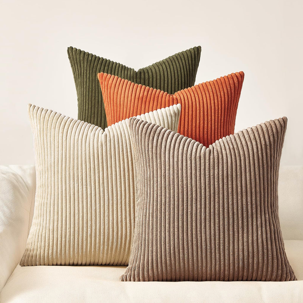20x20 Sofa Pillow Covers Rust and Olive Green Velvet Throw Pillow Covers Boho Farmhouse Cushion Cases Soft Corduroy