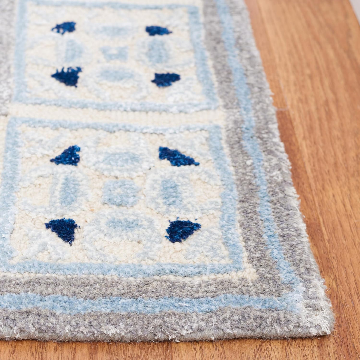 Bella Area Rug, Ivory & Blue, Handmade Wool & Viscose