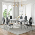 Modern Marble Dining Table Set of 7, 70" Faux Marble Kitchen Table with 6 Leather Upholstered Chairs, White Marble