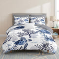 Queen Comforter Set with Sheets, 7 Pieces Turtle Sea Bedding