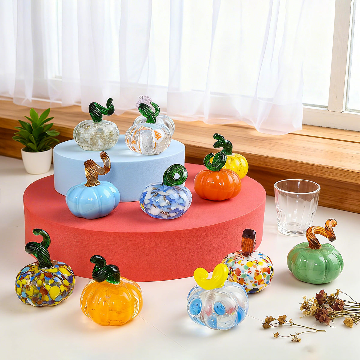 12 Pack Small Hand Blown Glass Pumpkins for Decorating