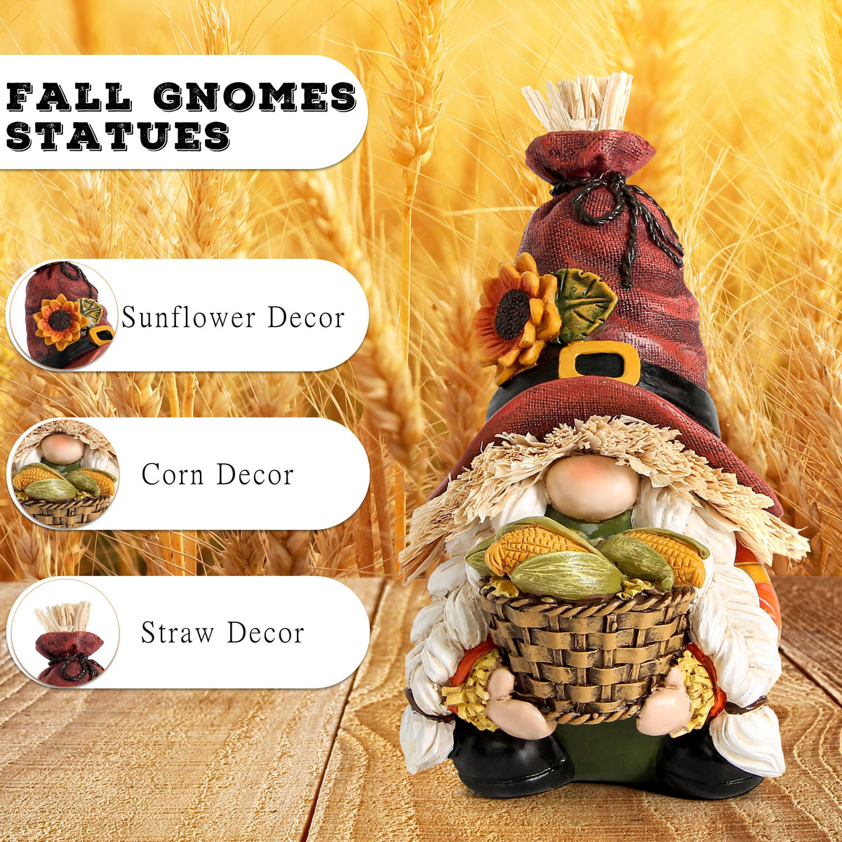 Fall Gnomes Statue for Fall Decorations, Thanksgiving Decor for shelf, Table