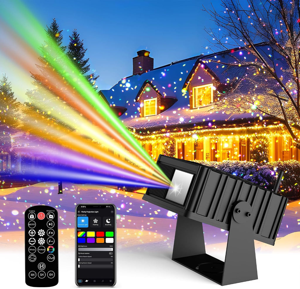 Outdoor Star Laser Projector, App & Remote Control 7 Colors Motion Smart Firefly Lights Christmas Snowflake