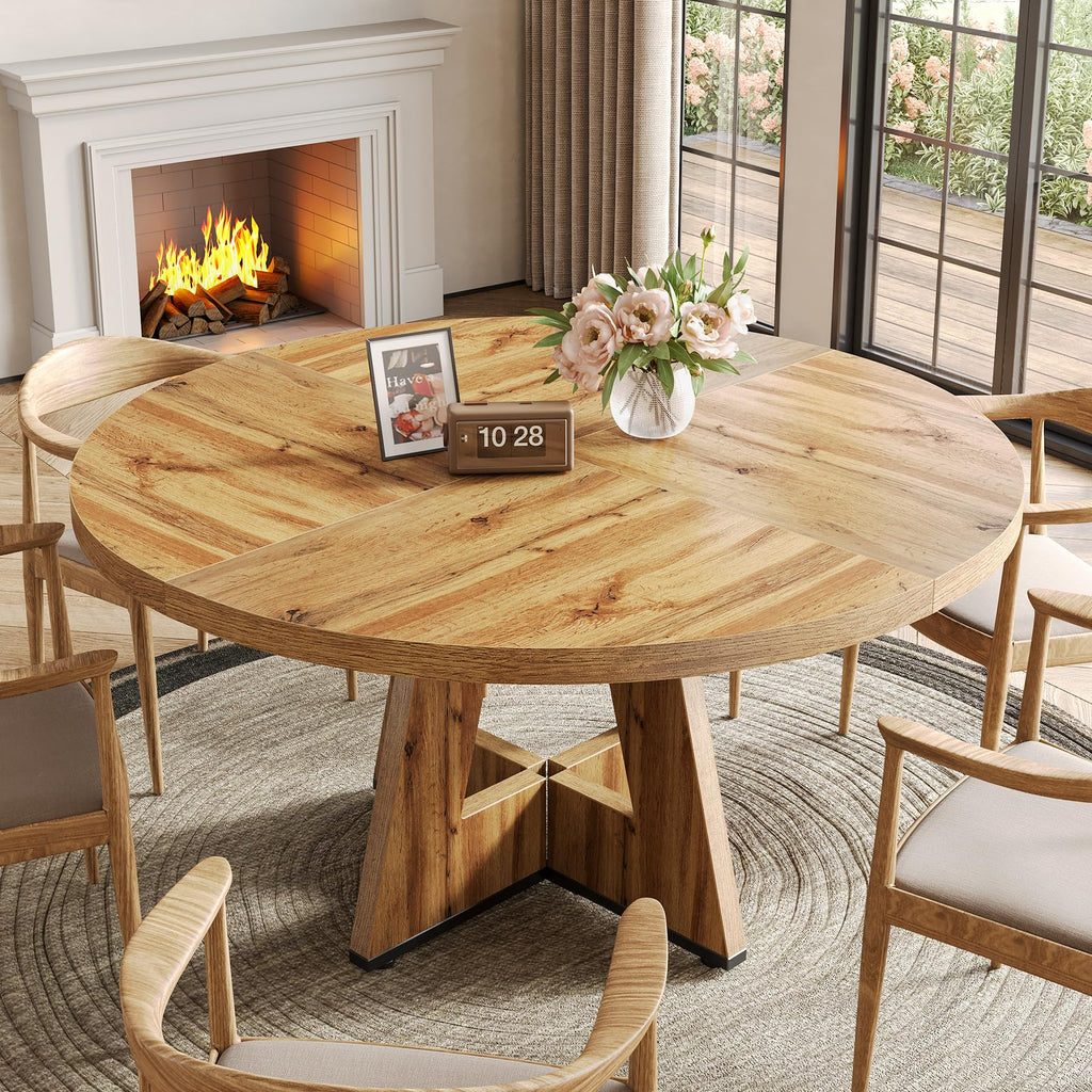 Inspired Saarinen Style Round Dining Table for 4-6 People, 47 Inches Dining Room Table with Wooden Pedestal Base, Modern Dinner Table, Circle
