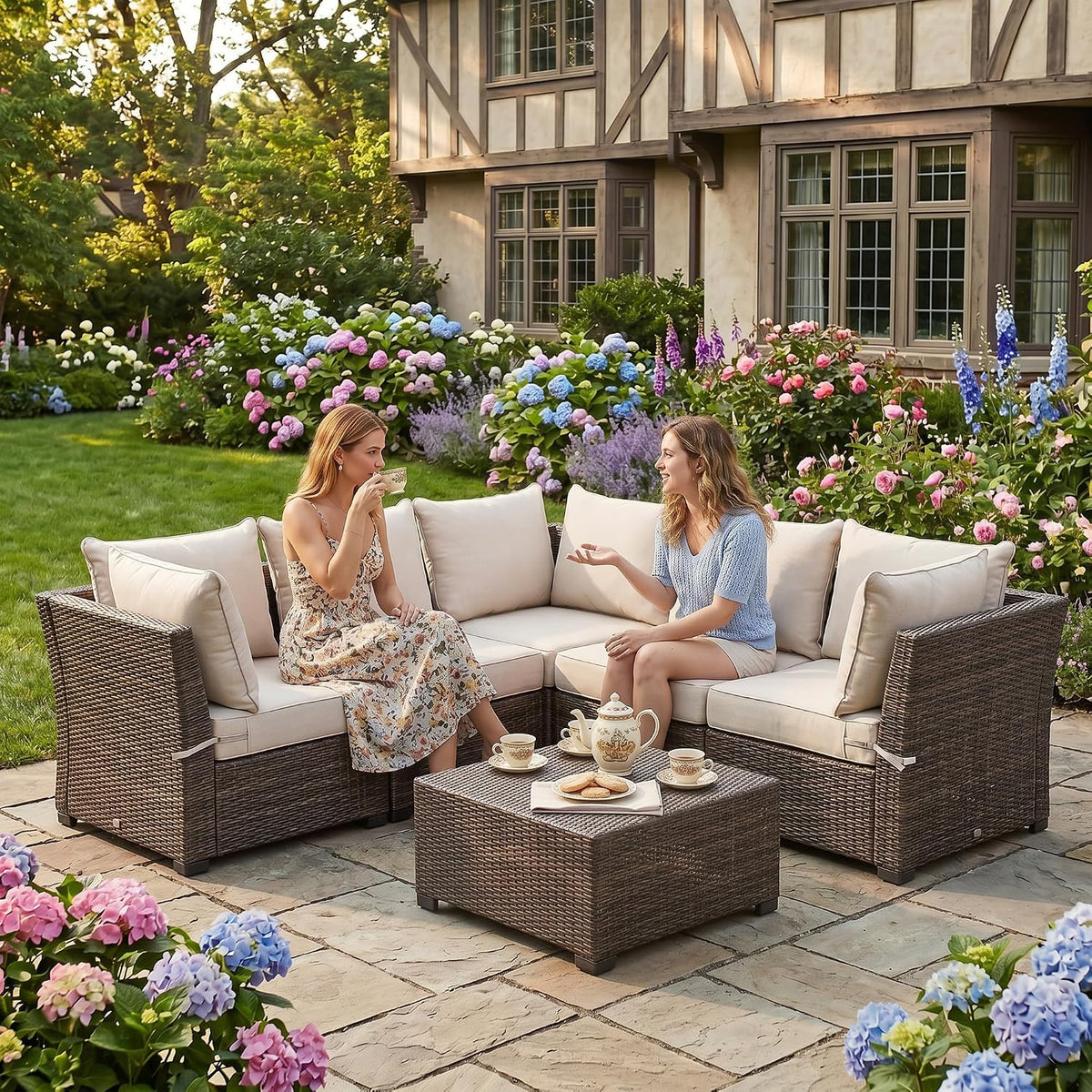 6" Thick Outdoor Cushion 24 x 24 Inch, Deep Seat Waterproof Patio Chair | Cushions with Adjustable Buckle Straps &