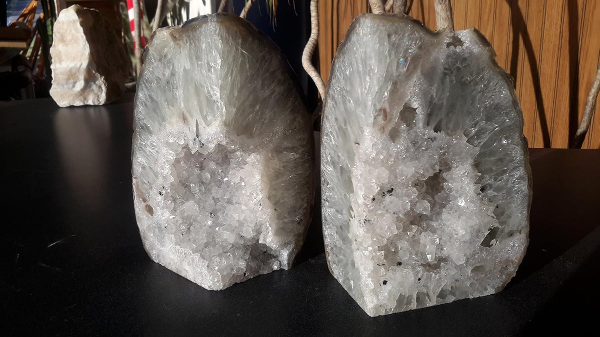 Natural Agate Quartz Geode Book Ends - Made from the Finest Grade Brazilian Agate