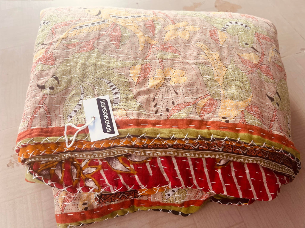 Vintage Bedspreads, Throws, Ralli, Lot Kantha Reversible Bedcover Bedspread Throw Cotton Blanket Gudari Kantha Quilt